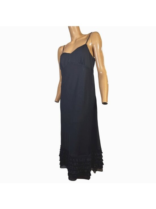 LOFT Dresses & Skirts - Loft Womens Shift Dress Black Sz 4 Little Midi V Neck Sleeveless Ruffle Crepe LB